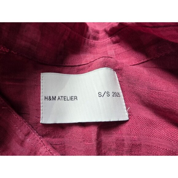 H&M Atelier S/S 2025 Pink Textured Button-Up Long Sleeve Shirt Men M 100% Cotton - Picture 4 of 7